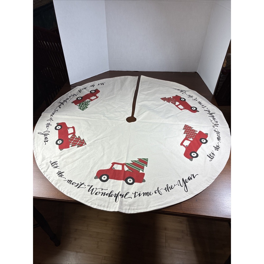Christmas Tree Skirt Red Pickup Truck Cotton 36" Diameter Primitives